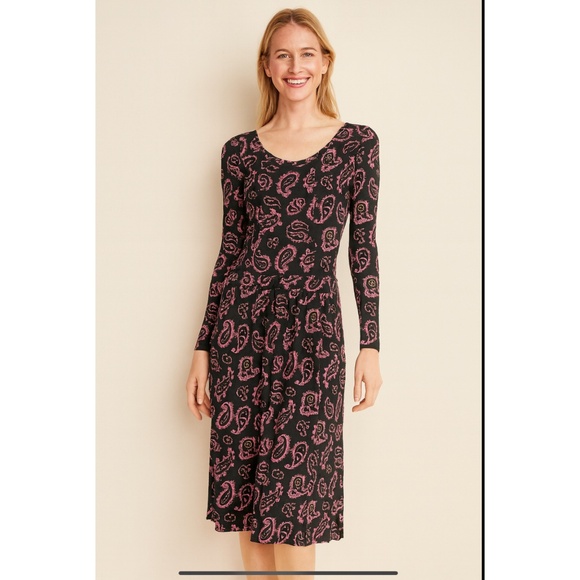 BODEN EVELYN JERSEY MIDI PAISLEY DRESS LONG SLEEVE FLOWY FIT & FLARE BOHO 12 - Picture 1 of 12